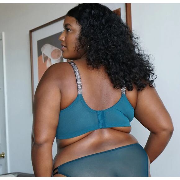 Savage X Fenty Shining Star Embroidered Unlined Demi Bra Blue Women's Size 34C - Picture 9 of 9